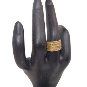 Vintage Brass Gold Tone sz 7 Uncas Wide Band Adjustable Boho Ring Native